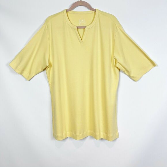 Denim & Co Womens Essential Knit Tunic Top XXS Yellow Split VNeck Oversized NWOT - Picture 3 of 6